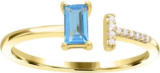 Diamond2Deal 10K Yellow Gold Swiss Blue Topaz and Diamond Engagement Ring ( 0.35Ct)