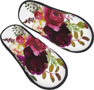 Generic Camping Slippers Jumusi Boho Burgundy Roses Flower Anti-Slip Sole Slipper Warm House Shoes Casual Sleepers For Travel Winter L