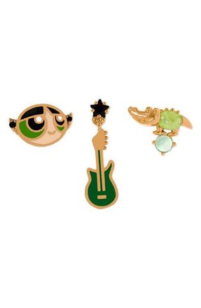 Girls Crew The Powerpuff Girls Buttercup Set of 3 Single Stud Earrings in Gold at Nordstrom