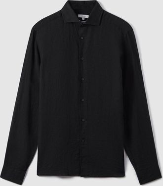 Reiss Black Linen Button-through Shirt, Xxx- Resort & Holiday Wear