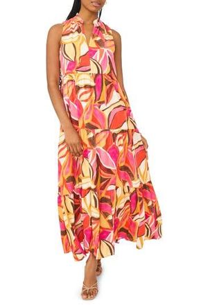 Halogen Sleeveless Tiered Maxi Dress in Pink Multi at Nordstrom Rack, Size X-Small
