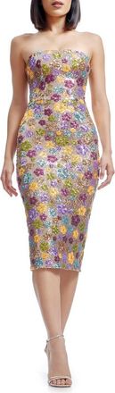 Dress The Population Viviana Sequin Floral Strapless Cocktail Dress in Gold Multi at Nordstrom, Size Xx-Large