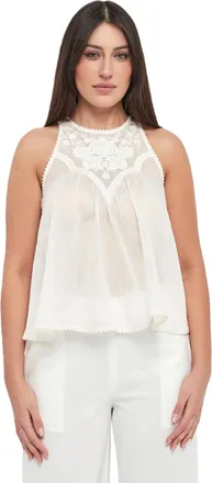 Twin-Set Sleeveless Flowing Top with Floral Lace Detailing