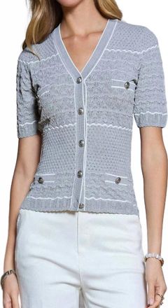 Current Air Striped Vneck Button Top In Gray, White