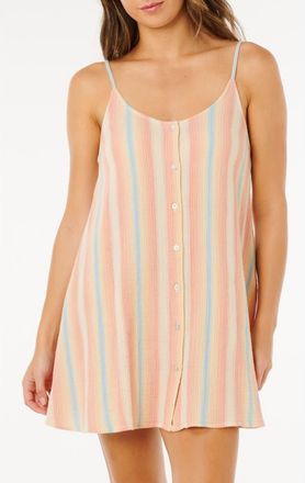 Rip Curl Surf Stripe Cotton Gauze Cover-Up Dress in Coral at Nordstrom, Size X-Small