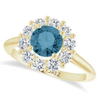 Allurez Round Lab Aquamarine & Diamond Halo Ring 14K in 1.25Ct/yellow Gold at Nordstrom, Size 6.5