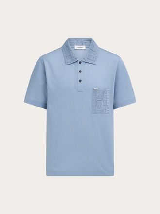 Ferragamo Men V-neck polo with jacquard pocket detail Blue