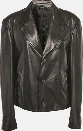 Ferragamo Black Leather Slim-Cut Single Breasted Blazer