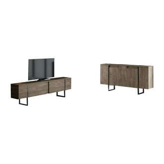Dmora Conjunto Muebles De Sala Pignano, Modulares, 4 Estantes, Puertas Batientes Y Abatibles, Color Nogal