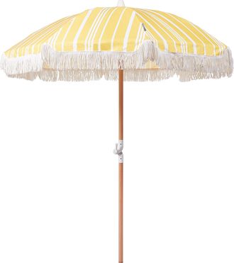 Beliani Sombrilla Amarillo Blanco Madera Clara 150 Cm Poste Madera Haya Resistente Uv Mondello