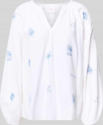 Oui Regular Fit Tunikabluse mit Stitchings und V-Ausschnitt in Weiss, Gr&ouml;&szlig;e 34