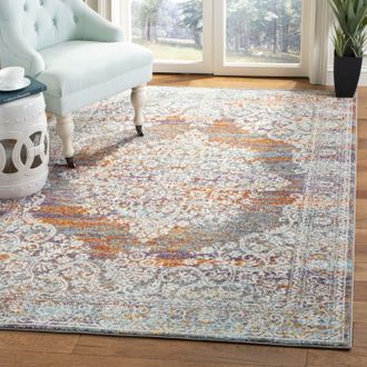 Safavieh Madison Machine Made Area rug, Light Grey / Rust Traditional Style Easy Care