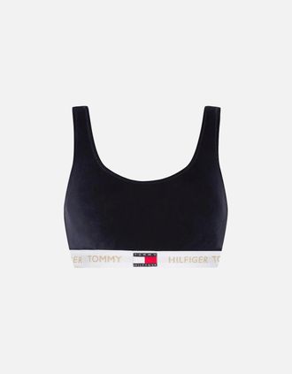 Tommy Hilfiger Womens Velour Logo Bralette, Desert Sky - Black - Size: 8/6