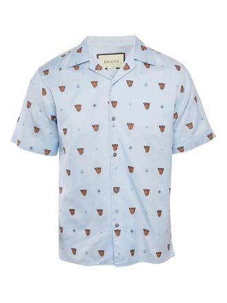 Gucci embroidered short-sleeved shirt - men - Cotton - S - Blue