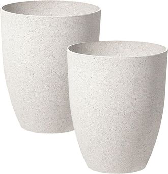 Beliani Conjunto De 2 Macetas De Mezcla De Piedra Blanco Crema 43 Cm Poliresina Croton
