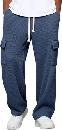 Generic Mens Joggers Tracksuit Bottoms Waffle Open Hem Jogging Mens Sweatpants Wide Leg Straight Gym Sports Trousers Drawstring Lightweight Comfort Solid Colo