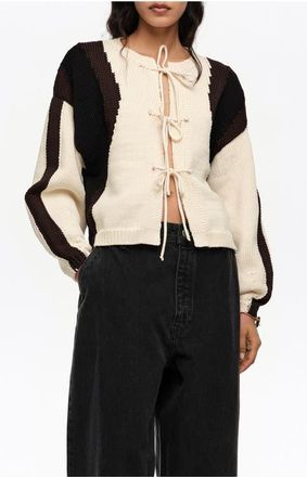 Bimba & Lola Tricolor Tie Cardigan in Ivory at Nordstrom, Size Medium Eu