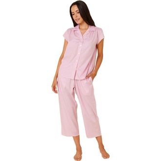 The Cats Pajamas Luxe Pima Capri Floral Set in Classic Gingham Pink at Nordstrom, Size X-Large