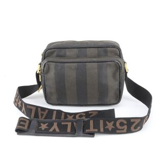 Fendi Brown Leather Canvas Handbag Shoulder Bag Tote Bag (Pre-Owned)