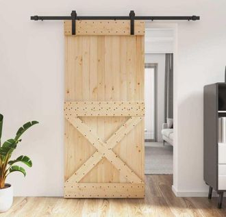 vidaXL Vidaxl - Puerta Corredera Con Herrajes Madera Maciza De Pino 95x210 Cm