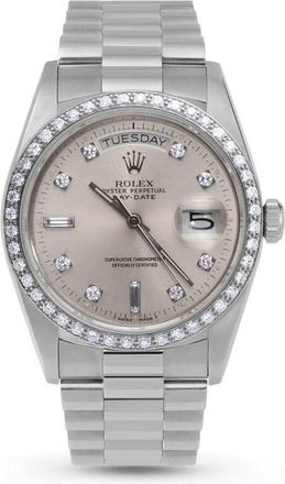 Rolex Pre-owned Rolex Presidential Day-Date Automatic Chronometer Diamond Silver Dial Unisex Watch 18046 SDP