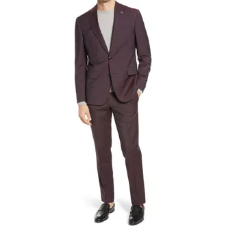 Ted Baker Roger Extra Trim Fit Solid Wool Suit in Burgundy at Nordstrom Rack, Size 38S