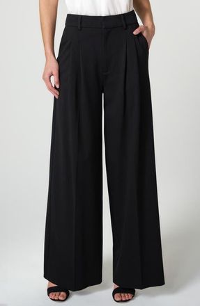 Liverpool High Waist Pleated Wide Leg Ankle Pants in Black at Nordstrom, Size 14