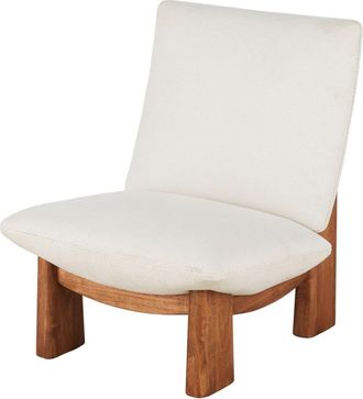 Maisons du monde Sillón tapizado beige y patas de madera de hevea, estilo retro
