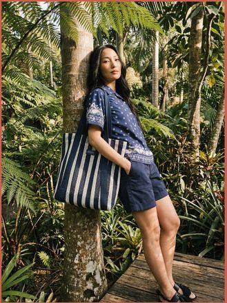 Nooki Design Womens Hackney Stripe Shopper - Blue Mix - Size: ONE