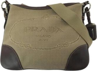 Prada Pre-owned Shoulder Bags, female, Brown, Size: ONE SIZE Pre-owned Logo Jacquard Canvas Shoulder Bag