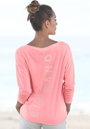 Elbsand Langarmshirt ELBSAND Raina, Damen, Gr. XXL (44), orange (koralle), Jersey, Obermaterial: 50% Baumwolle, 50% Polyester, unifarben, figurumspielend h&uuml;ft