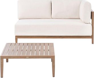 Beliani Sof&aacute; De Jard&iacute;n Moderno Exterior 2 Plazas De Aluminio Con Cojines Beige Claro Mesa De Centro Marr&oacute;n Sampieri