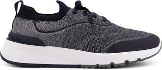 Brunello Cucinelli Schoenen, Heren, Blauw, 45 EU, Katoen, Low-top Katoenen Knit Sneakers