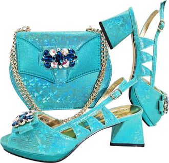 Generic Peep Toe Shoes Elegant Diamond-Embellished High Heels Designed Shoe And Handbag Set