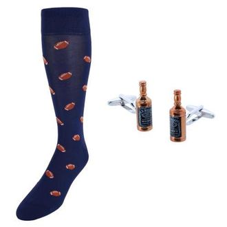 Trafalgar Store Cheers Whiskey Bottle Cufflinks & Touchdown Football Mid-Calf Socks in Brown at Nordstrom