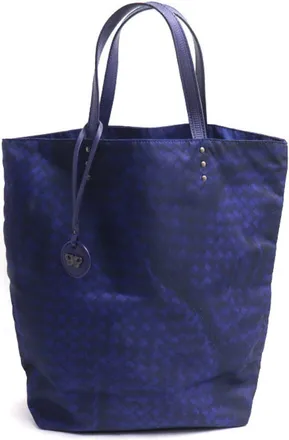 Bottega Veneta Black Blue Nylon Leather Tote Bag (Pre-Owned)