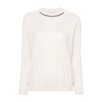 Brunello Cucinelli Truien & Vesten, Dames, Beige, S, Wol, Elegante trui met ronde hals en lange mouwen