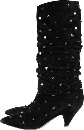 Valentino Garavani Valentino Womens Suede Rockstud Wrinkled Boot (Authentic Pre-Loved)