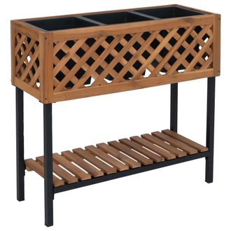 Hhg [nunca Usado] Jardinera Hhg-468, Maceta Para Flores Y Plantas, Para Interior Y Exterior, De Madera De Acacia Con Certificaci&oacute;n Mvg, 78 X 82 X 32 Cm, M