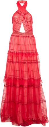 Tadashi Shoji Gelaagde tulen avondjurk verfraaid met pailletten - Rood