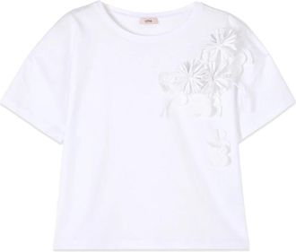 Oltre T-shirt met bloemenapplicaties - Dames - T-shirts - Wit - 2XL - Katoen - Tops