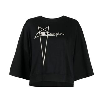 Rick Owens Tops, Dames, Zwart, M, Katoen, Tommy Tee Cropped