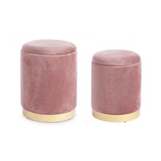Arcotec Bizzotto - Set De 2 Pufs De Terciopelo Con Contenedor Polina Rosa Antiguo