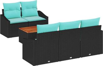 vidaXL Conjunto De Sof&aacute;s De Jard&iacute;n 6 Uds. Negro Rat&aacute;n Sint&eacute;tico Vidaxl