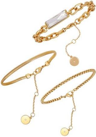 Vince Camuto Set of 3 Baguette Crystal & Chain Bracelets in Gold Tone at Nordstrom Rack