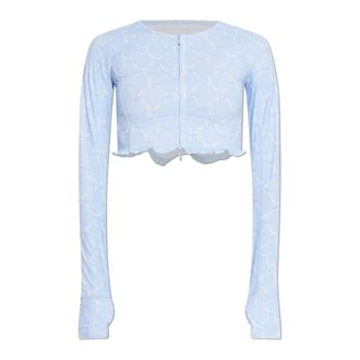 LoveShackFancy Loveshackfancy, Hoodies & sweatvesten, Dames, Blauw, M, Nylon, Laudie Korte Sporttop