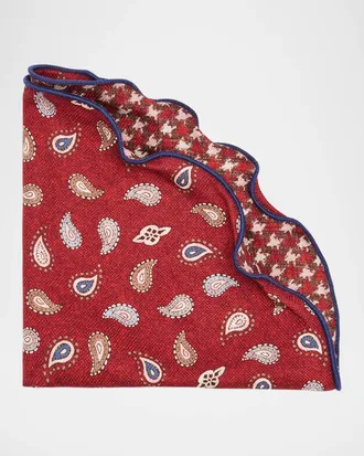 Edward Armah Men & apos;s Silk Reversible Houndstooth and Paisley Pocket Round