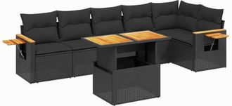vidaXL Set De Comedor De Jard&iacute;n 7 Pzas Y Cojines Rat&aacute;n Sint&eacute;tico Negro Vidaxl