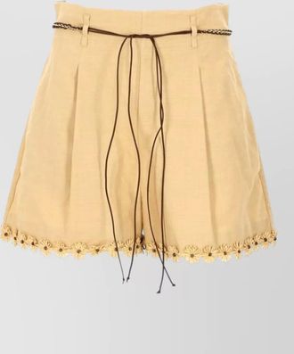 Zimmermann belted floral-trim shorts