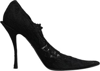 Dolce & Gabbana Black Lace Crystals Mary Jane Pumps Womens Shoes (Pre-Owned)
